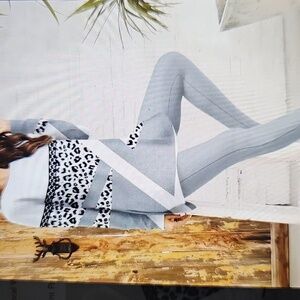 New Gray Leopard Print Women's Lounge Cozy Long Sleeved Pajama Set XL